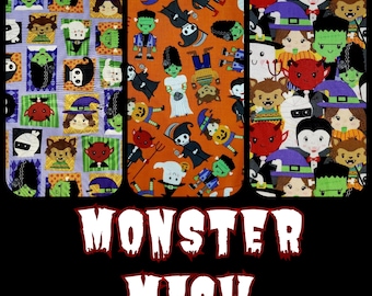 Fabrics Halloween Little Monsters Spooky 3 Choices Frankenstein Dracula Ghost Werewolf 100% cotton Yd/FQ 1/2 Yd quilt costumes decor I SPY