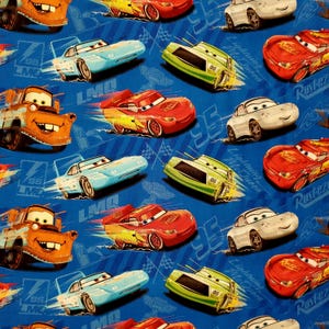 FABRIC Cars Pixar Lightning Mcqueen Mater Guido Luigi Sheriff Red Firetruck 100% quilting cotton 1/2 yd FQ kids decor boy nursery crafts image 1