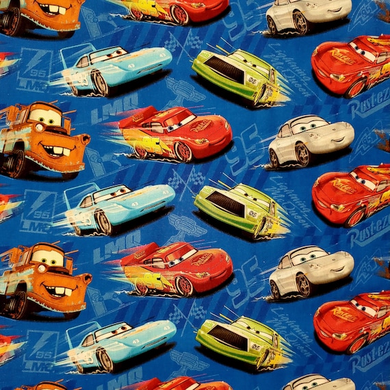 FABRIC Cars Pixar Lightning Mcqueen Mater Guido Luigi Sheriff Red Firetruck 100% quilting cotton 1/2 yd FQ kids decor boy nursery crafts