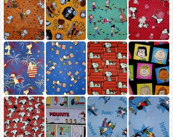 TESSUTO Snoopy Charlie Brown Quilt quadrati 5-6"x5-6" Charms Woodstock Peanuts Cotone HTF 1/2 yard fq regali artigianato briciole trapuntatura applicazioni