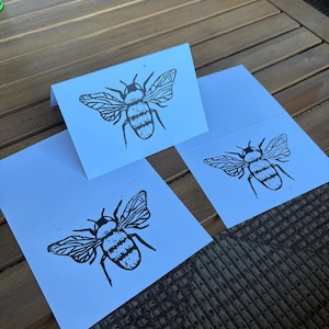 Handmade Lino Cut Blank Greeting Card with Bee Print