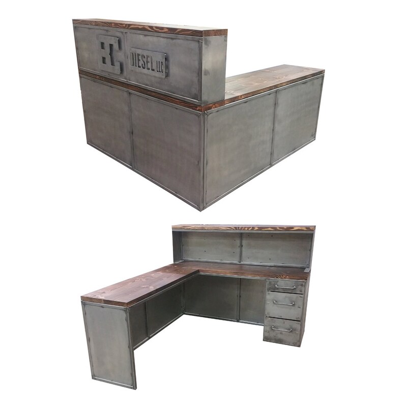 Custom industrial office desk work space with handmade drawers Etsy