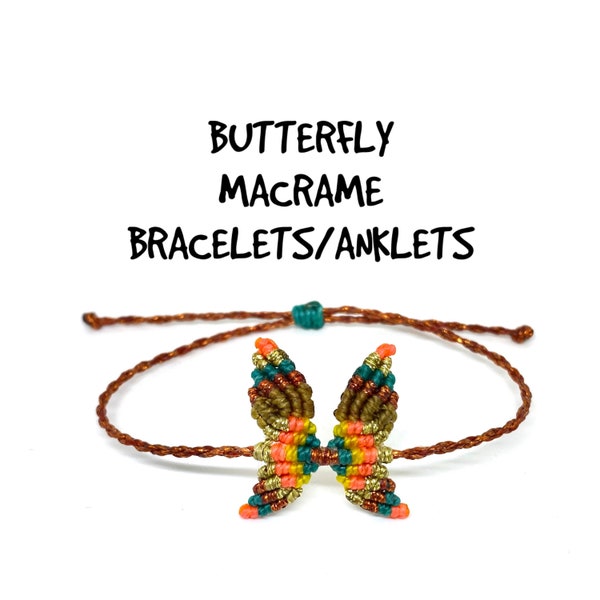 Butterfly Macrame Wax String Bracelet/Anklet butterfly anklet, waterproof string, beach anklet, woven bracelet surfer bracelet wax cord gift