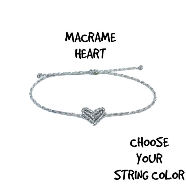 Heart Macrame Wax String Bracelet/Anklet heart anklet, waterproof string, beach anklet, woven bracelet, surfer bracelet, wax cord heart