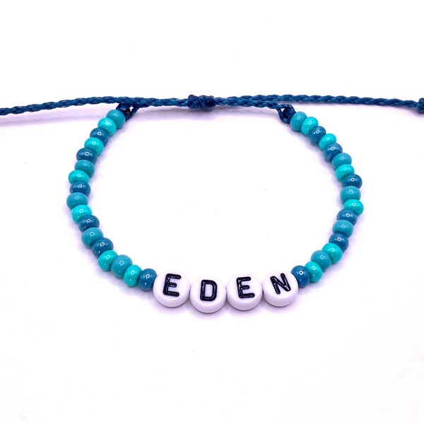 Personalized Beaded Letter Wax String Bracelet, Custom Word Bracelet or Anklet, Letter Bracelet, Name Bracelet, adjustable, word bracelets