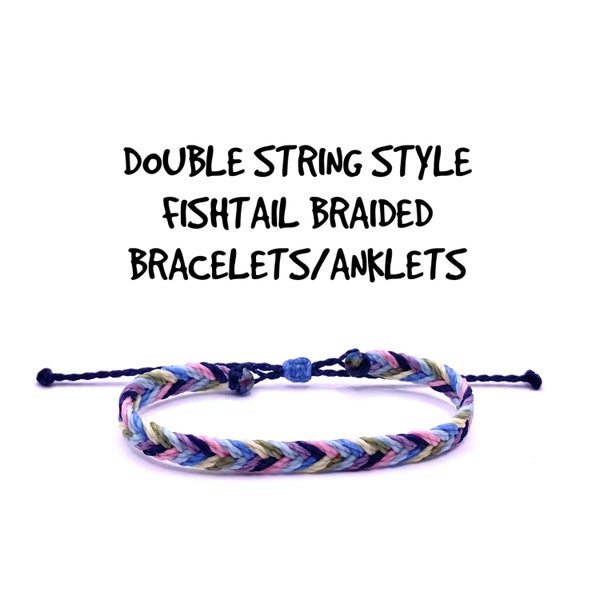 Double String Style Fishtail Braided Wax String Bracelet, fishtail anklet, waterproof bracelet, beach anklet, woven bracelet, wax cord ankle