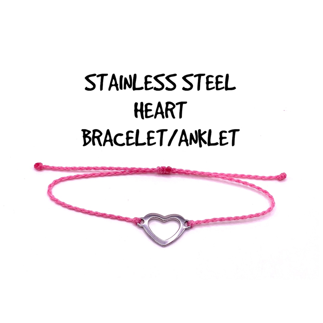 Stainless Steel Heart String Bracelet Heart Bracelet Wax Etsy