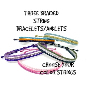 Three Braids wax string bracelet, braided anklet, waterproof bracelet, beach anklet, woven bracelet, surfer bracelet, wax cord, customize