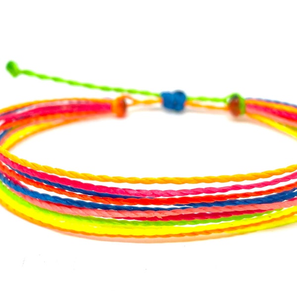 Neon 12 String multistrand bracelet, wax cord bracelet, waterproof bracelet, beach anklet, vegan bracelet, surfer bracelet, neon bracelet