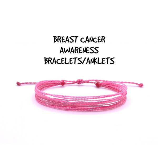 Breast Cancer Awareness, Support 12 String Multistrand Bracelet, wax cord bracelet, waterproof bracelet, support a cause, support bracelet