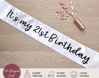 Banda "Es mi cumpleaños" - Banda personalizada de feliz cumpleaños para cualquier edad - Globo de feliz cumpleaños - Cualquier edad 18, 21, 30, 40, 50, 60 cumpleaños - B4A