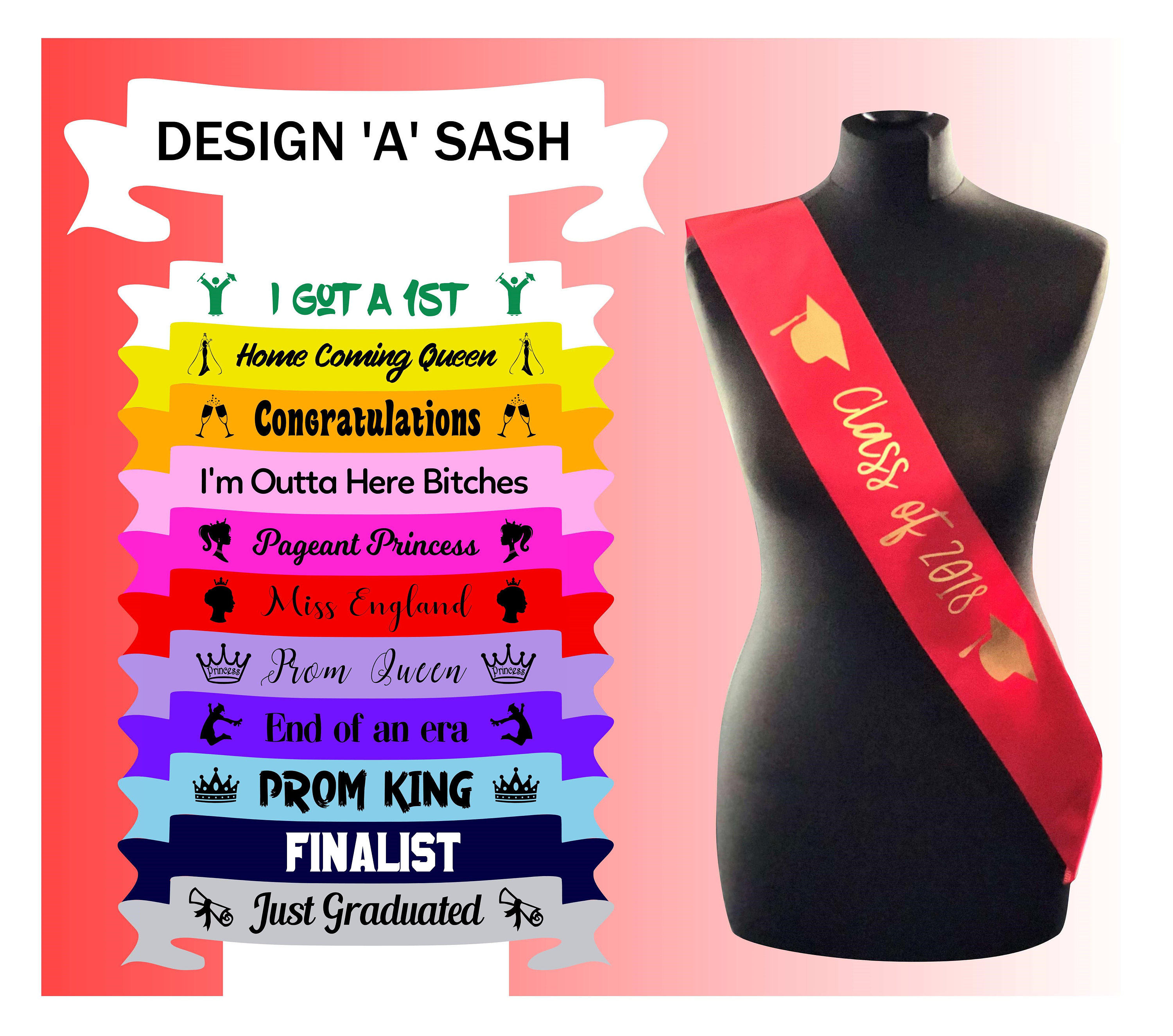 Personalised Prom Sash Sashes School Leavers Prom King Queen Etsy UK