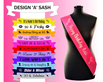 Personalised Birthday Sash Sashes Any Age 18th 21st 30th 40th 50th 60th 70th