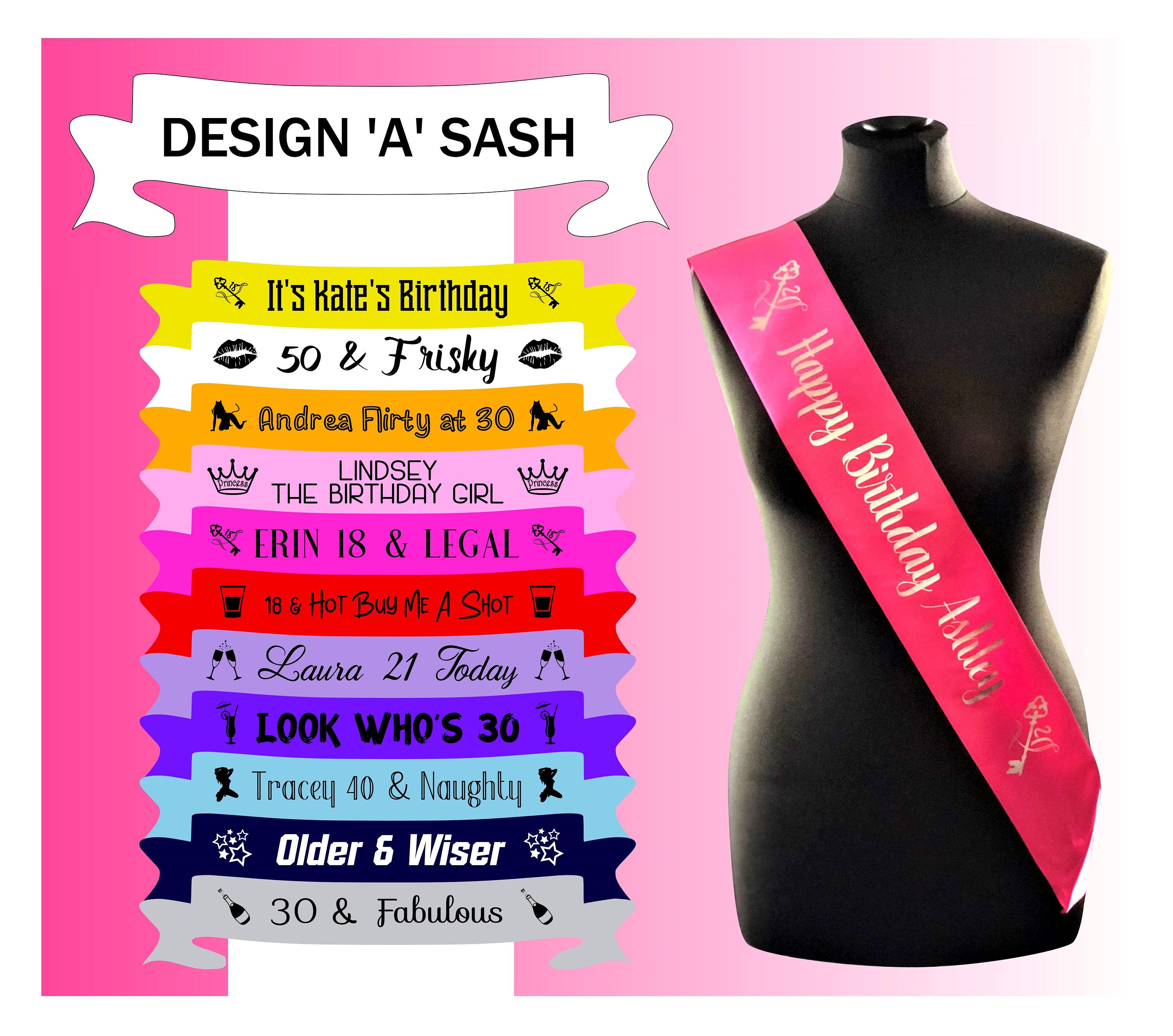 Custom Made Design your own Birthday Sash Sashes Any Age 18th Etsy