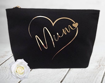 Mum Make Up Bag - Mom Mum Mother Gift - Mother's Day Gift - Beauty Bag -Black Navy or Natural Bag Colour - 100% Cotton Canvas - B34A
