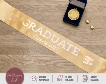 Banda de graduación con birrete y pergamino - Cualquier año - Varios colores - G1A