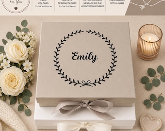 Caja de regalo personalizada, caja con nombre y corona floral, regalo de cumpleaños para ella, regalo para la mejor amiga, caja de recuerdos - NM-SN-008