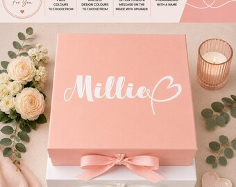 Caja de regalo personalizada, con cualquier nombre, caja de regalo de cumpleaños, regalo para mejor amigo/a, caja de recuerdos grande o mediana - NM-SN-005