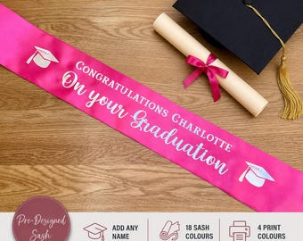 Banda personalizada de felicitaciones por tu graduación con el año de graduación (clase de) - Varios colores - G4A