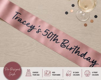 Banda de cumpleaños personalizada - Cualquier edad - Varios colores - Bandas de fiesta - Feliz 40 cumpleaños - Bandas de satén - B3A