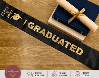 Me gradué con año de graduación y birrete - Banda de graduación - Varios colores - Cualquier año - G3B