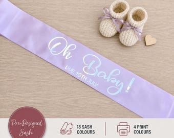 Banda Oh Baby Due (fecha de parto) - Accesorio para baby shower - Perfecto para celebrar a la futura mamá - Personalizable con fecha de parto - N4A