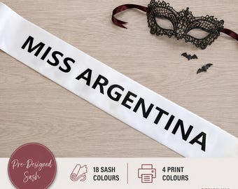 Faja Miss Argentina - Perfecta para fiestas de disfraces o disfraces de Halloween - Disponible en varios colores - H1A