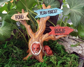 Miniature Tree with Squirrel and Forest Signs