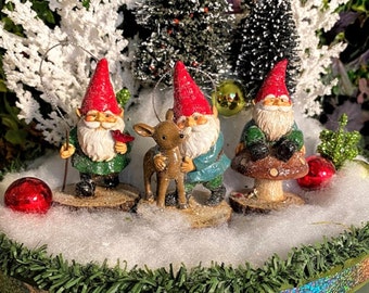 Miniature Gnome Ornaments - 3 Gnomes to Choose From!