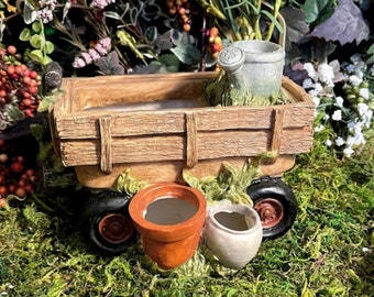 Garden Planter Brown Wagon with Watering Can