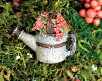 Miniature Watering Can with Blooming Flowers