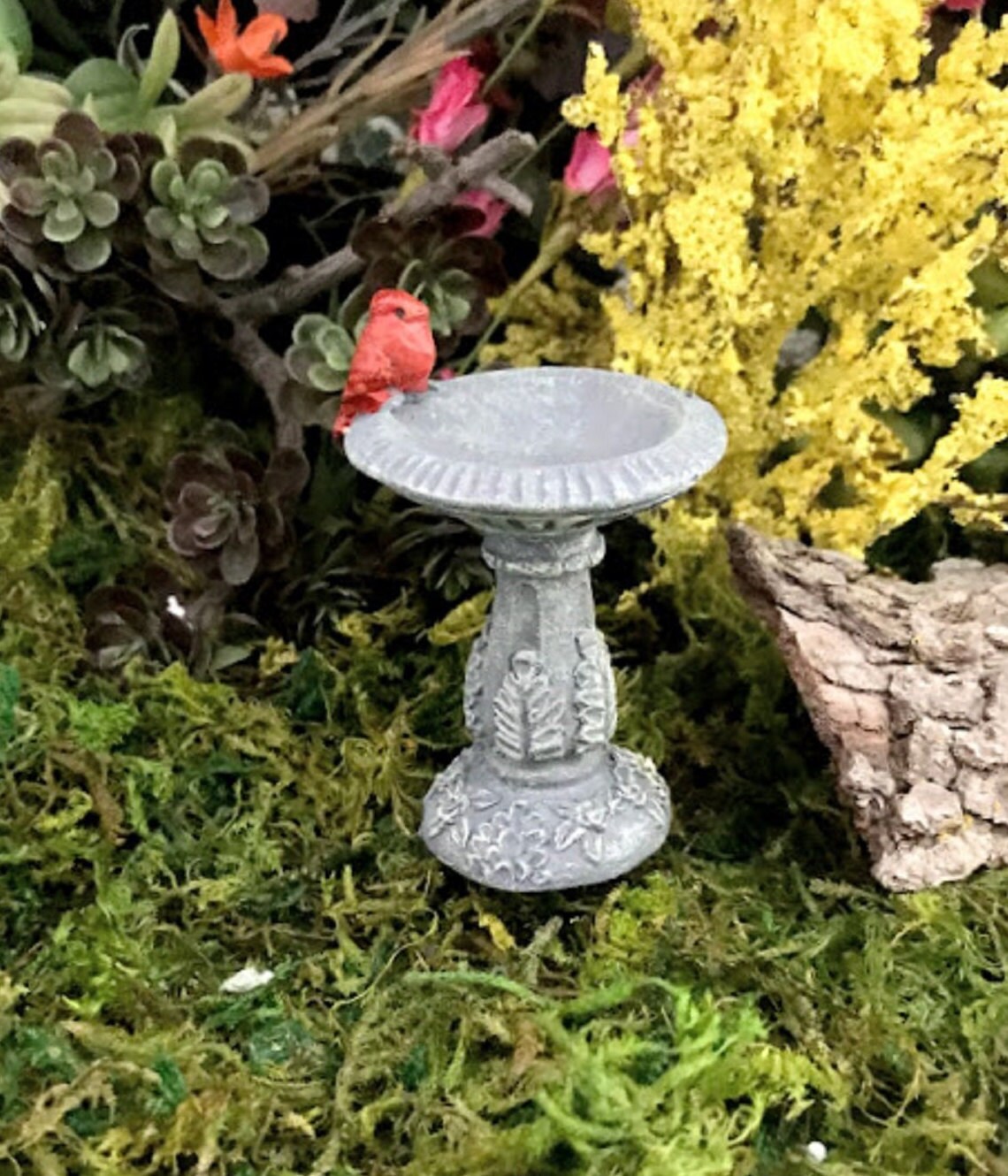 Miniature Bird Bath with Red Cardinal Etsy
