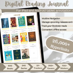 Może przedstawiać: Cyfrowa aplikacja do prowadzenia dziennika czytania dla iPadów i tabletów z Androidem. Aplikacja zawiera bibliotekę książek, serii, trackerów, okładek i naklejek. Zawiera również intuicyjną nawigację, zarządzanie nadchodzącymi premierami i listami życzeń, śledzenie lektur klubów książki oraz wygodny dostęp offline. Aplikacja zawiera ponad 26 000 hiperłączy.