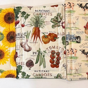Sunflower, Vegetable or Farmhouse Hot Pad fits up to 9x13 Casserole Dish.