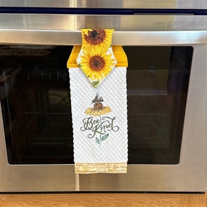 Bee Kind Embroidered Kitchen Towel: Waffle Weave Oven Hanging