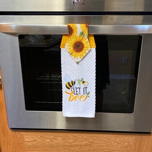 Embroidered Sunflower Let it Bee Hanging Kitchen Towel