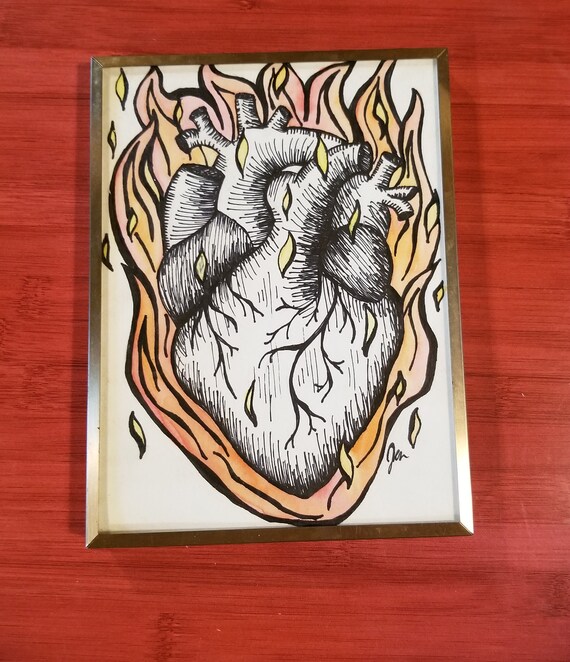 Set My Heart On Fire Original Drawing W Frame Etsy