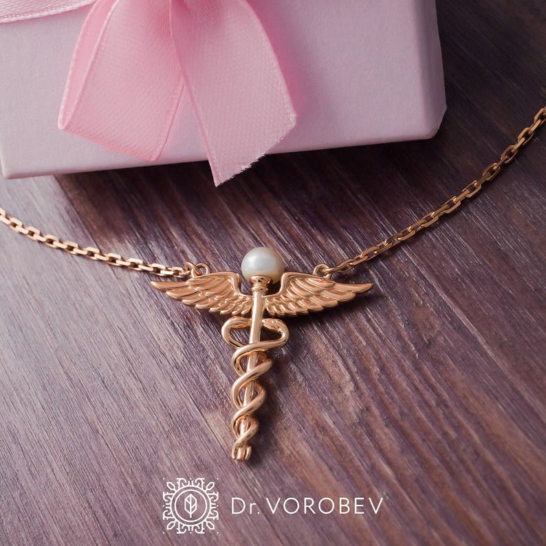 Caduceus Necklacepearl Necklacemedical Jewellerymedical Etsy