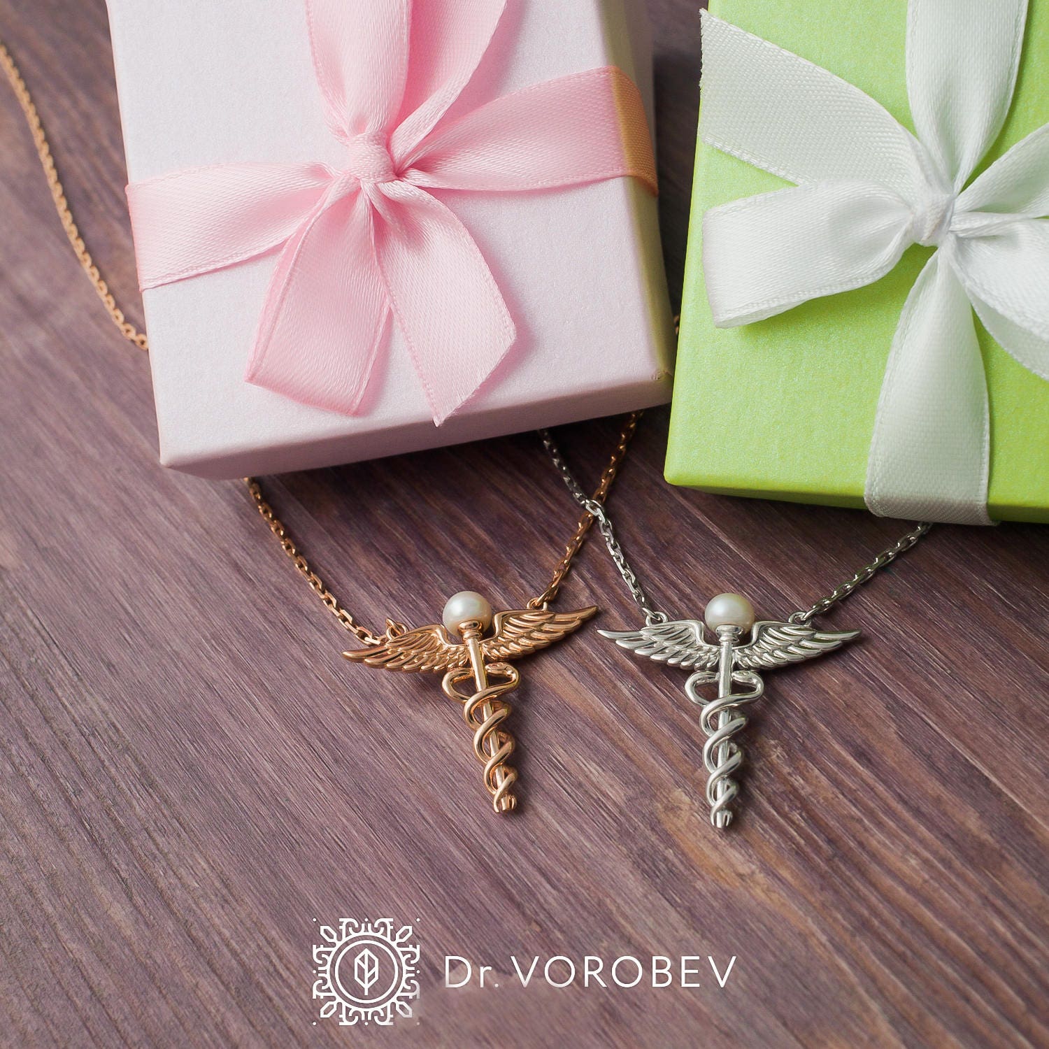 Caduceus Necklacepearl Necklacemedical Jewellerymedical Etsy