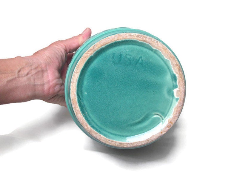 Brush McCoy Pottery Vintage Planter 1930/'s Sylvan Line Hollyhocks Turquoise Planter Attached Saucer