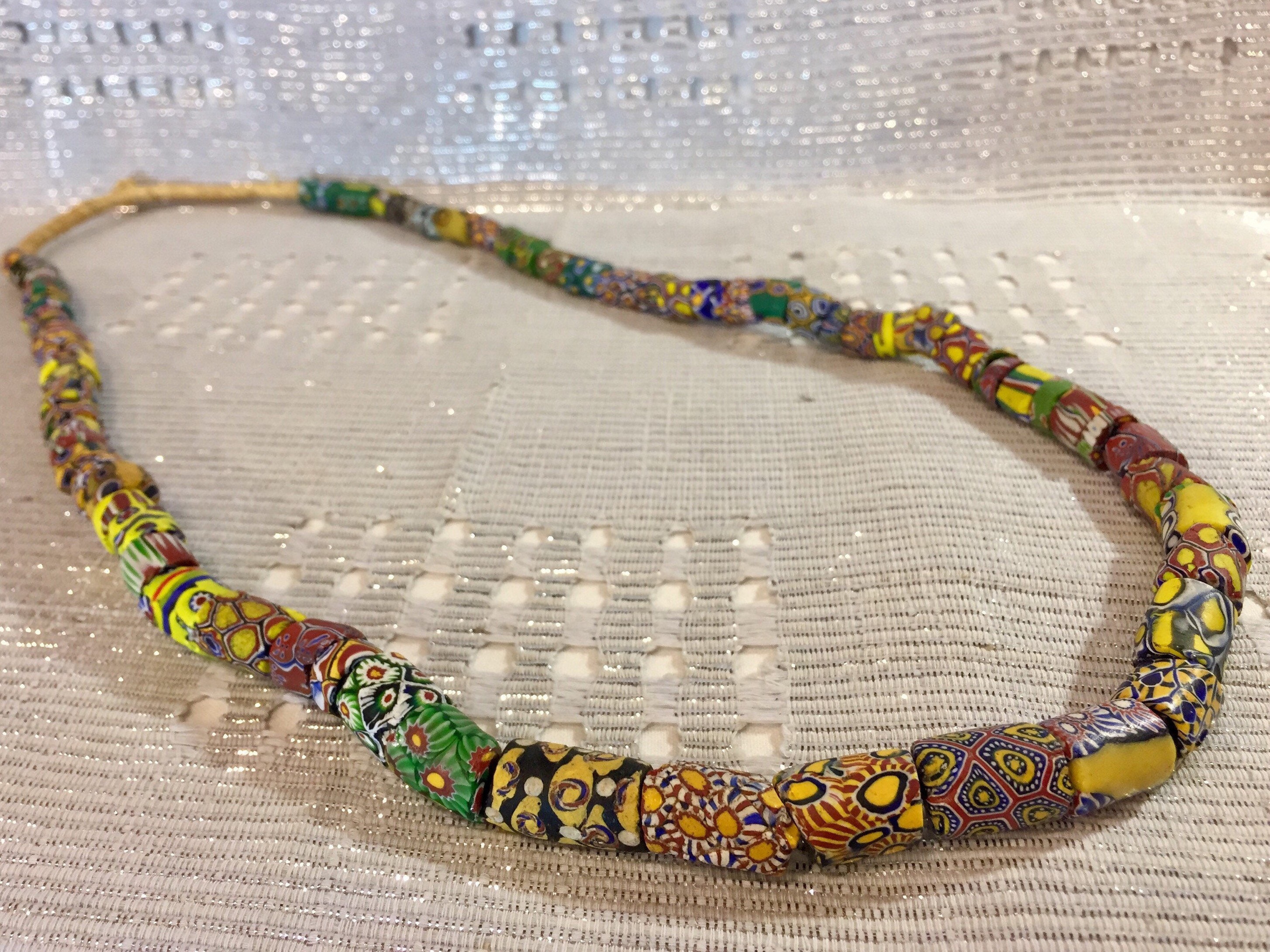 Colored Murano Glass Beads Necklace, Oval Murrine Beads, Italian