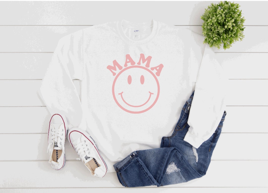 Mama Smiley Face Sweatshirt, Sweatshirt, Retro Mama Sweatshirt, Boho ...