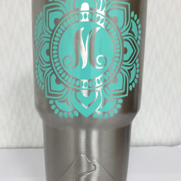 Stainless Steel Tumbler with Personalized Decal, Ozark Trail tumbler with Decal, Personalized Mandala Flower, Coffee Cup