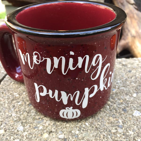 Morning Pumpkin Campfire Mug - Pumpkin Spice Latte-Fall Decor, Pumpkin Decor, Coffee Cup, Ceramic CAMPFIRE MUG, Orange camping mugs,