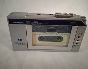 Vintage Toshiba MQ play metal stereo cassette recorder KT -R2 , One point stereo microphone 17 x 9 x 4 ,