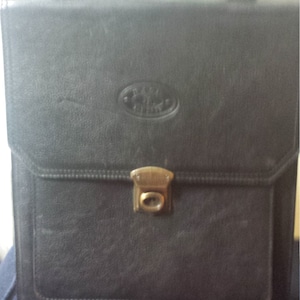 Vintage black rectangular satchel, hand-held; handmade satchel, with four pockets, base-line satchel, paper satchel,