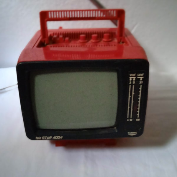 1Television Vintage Tele Star 4004 Mini Portable TV Red color, black and white television,