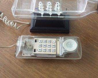 Téléphone  à boutons , en forme de bouteille  , Téléphone fixe ,transparent , Téléphone rectangulaire  ,  , rare Téléphone ,
