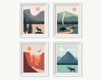 National Park Art, Set of 4 Prints, National Park Poster, National Park Print