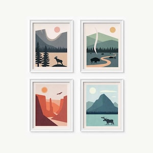 National Park Art, Set of 4 Prints, National Park Poster, National Park Print